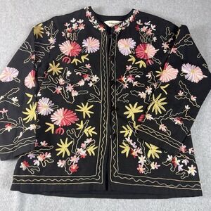 Vermont Country Store‎ Womens Cardigan Jacket M Floral Embroidery Cottagecore